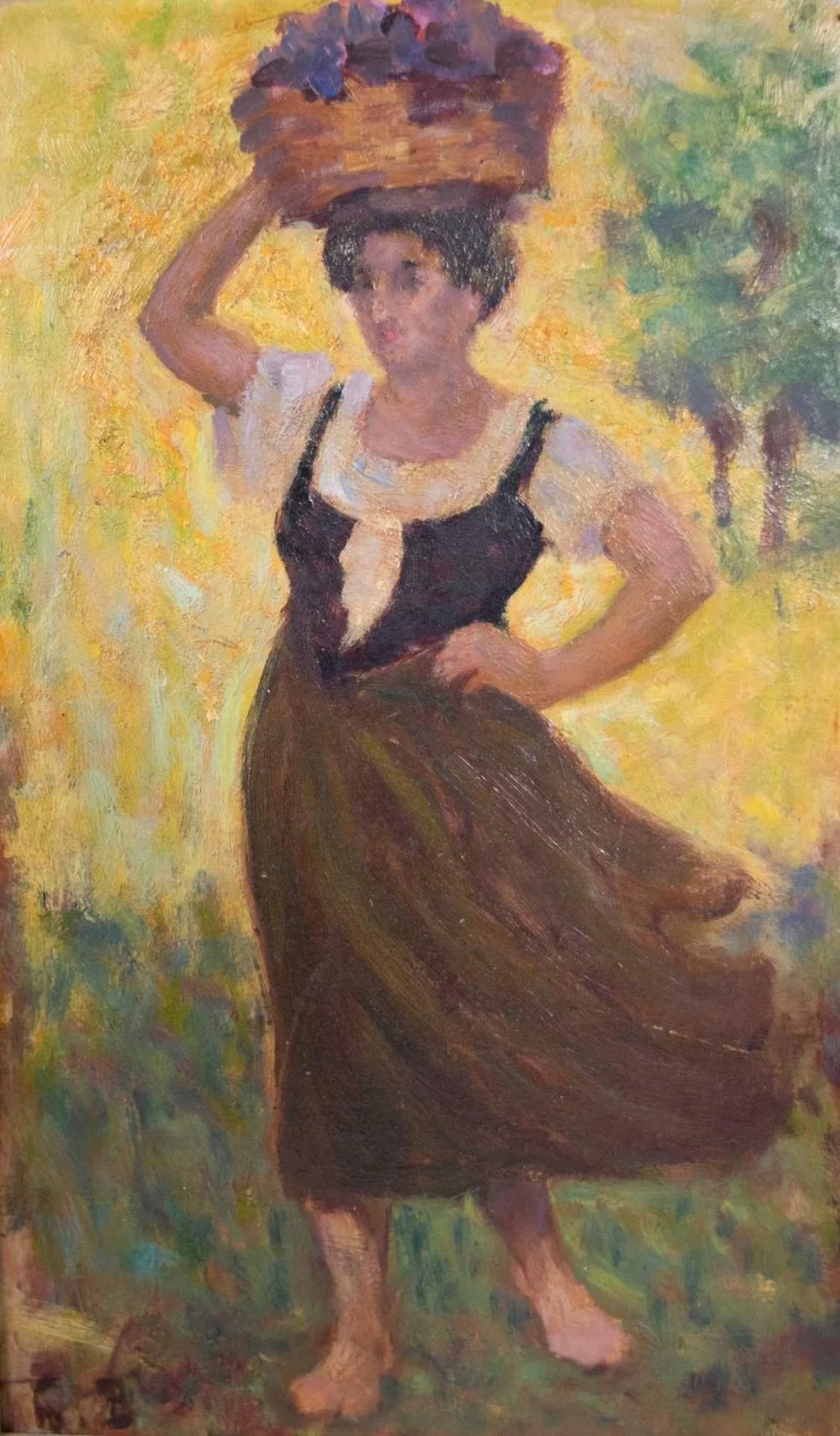 Donna con cesto di frutta